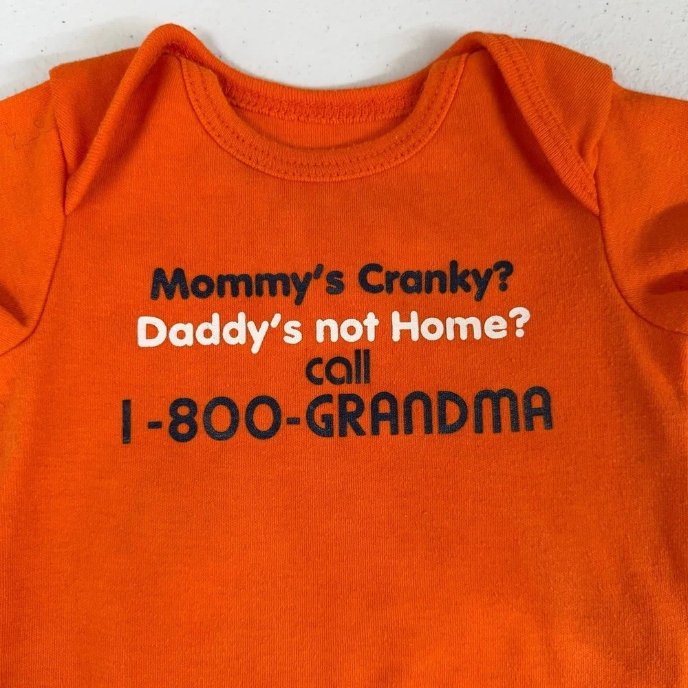 Baby unisex orange grandma dad funny graphic decal onesie snap 0-3 months cotton